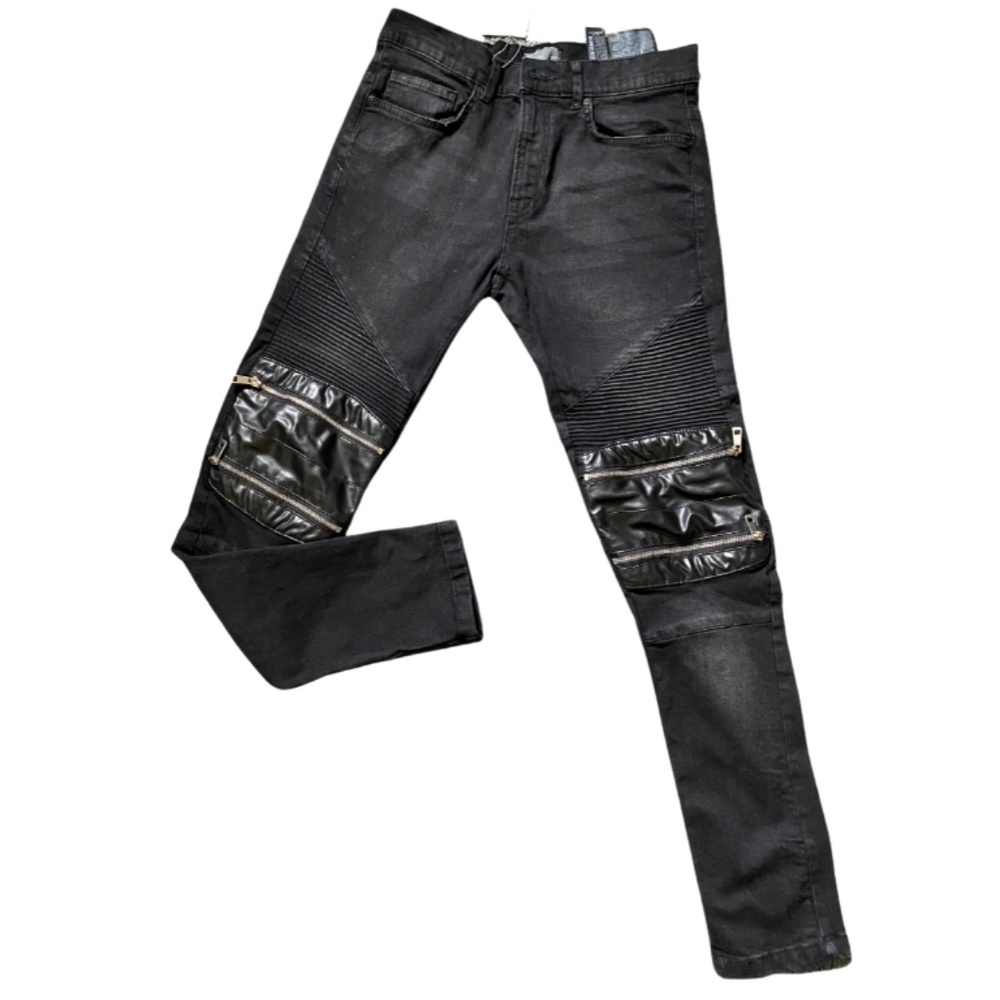 Zara Man Black Skinny Biker Jeans with Zippers Size 30 NWT